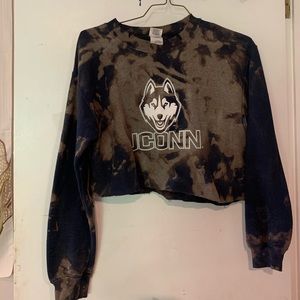 Distressed + bleached UConn cropped crew neck